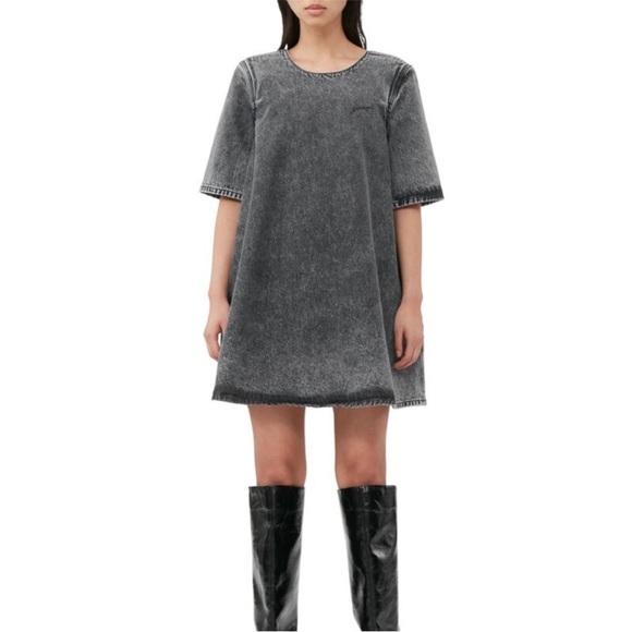 NWOT Ganni Dark Wash Scoop Back Denim Mini Dress - Picture 2 of 7